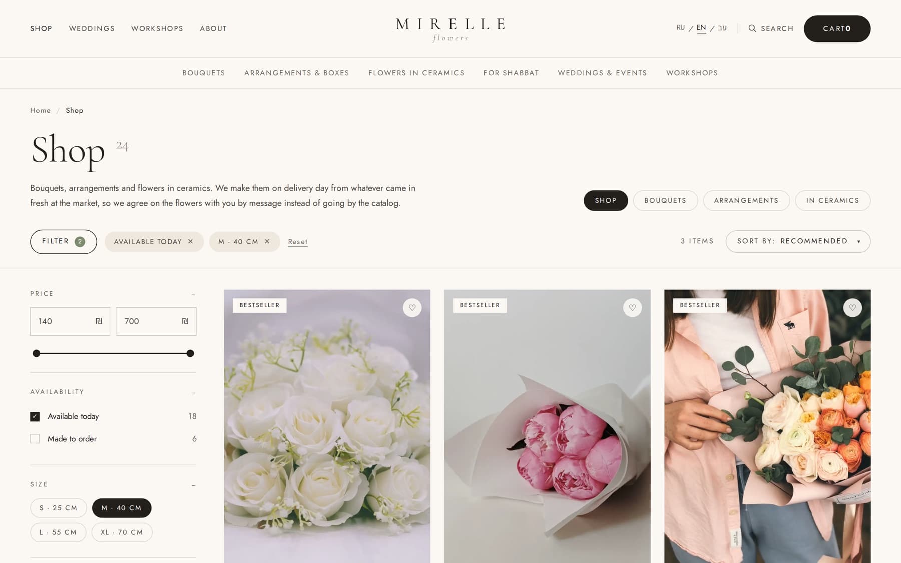 Filtered catalogue