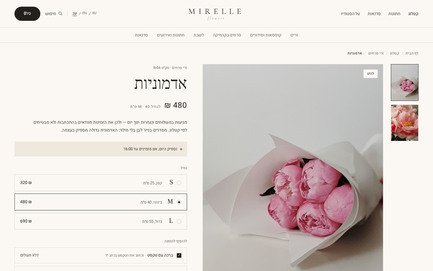 Product page in Hebrew
