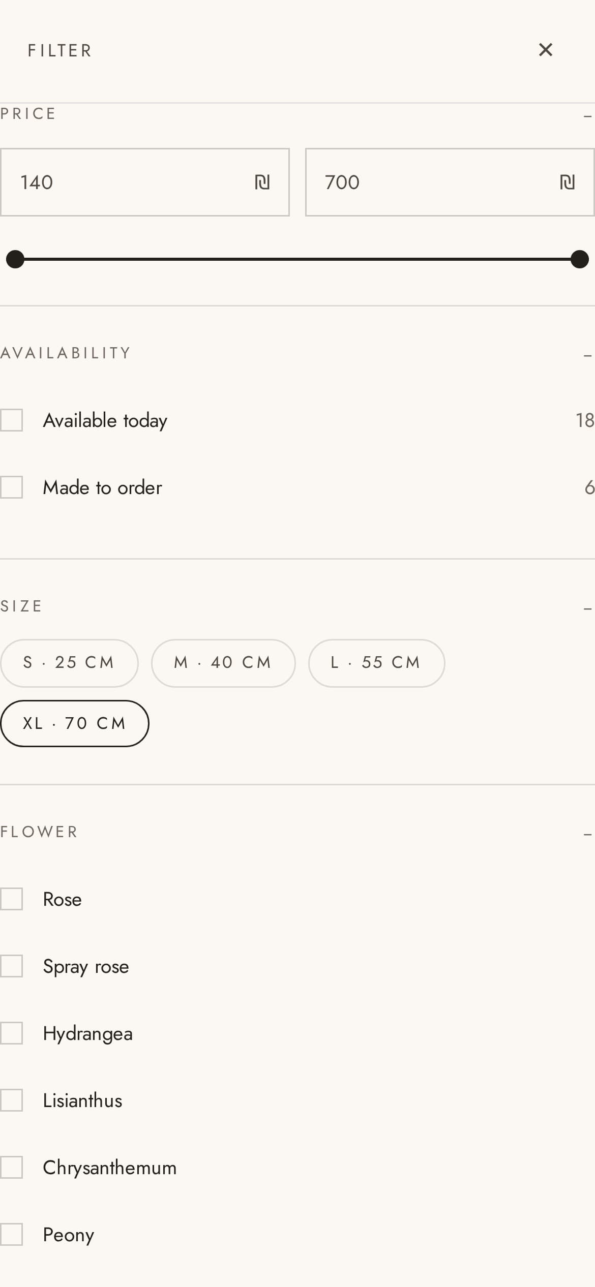 Catalogue filters on phone