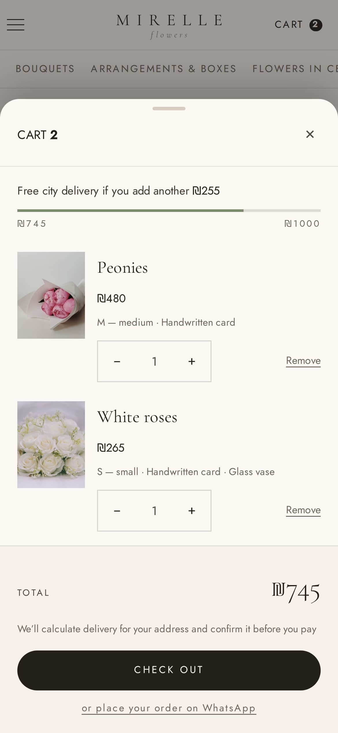 Cart sheet on phone