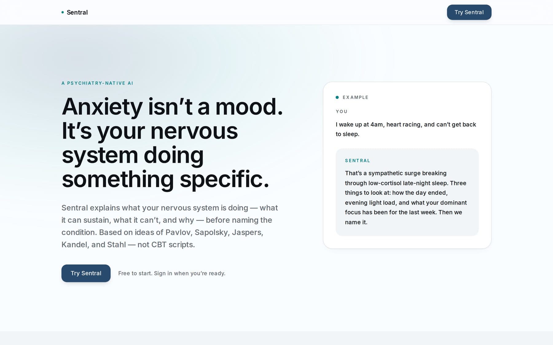 Sentral home page